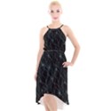 Turquoise Abstract Flowers With Splashes On A Dark Background  Abstract Print High-Low Halter Chiffon Dress  View1