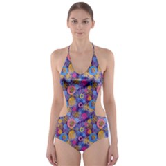 Multicolored Circles And Spots Cut-out One Piece Swimsuit by SychEva