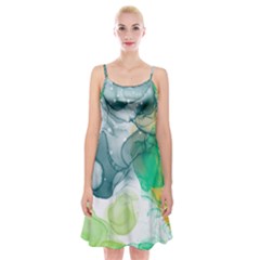 Orange And Green Alcohol Ink  Spaghetti Strap Velvet Dress by Dazzleway