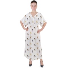 Funny Pugs V-neck Boho Style Maxi Dress by SychEva