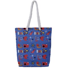 Blue 50s Full Print Rope Handle Tote (small) by NerdySparkleGoth