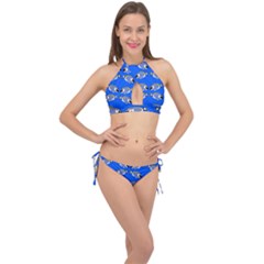 Powder Blue Tang Print Cross Front Halter Bikini Set by Kritter