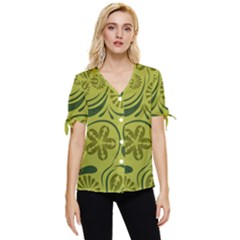 Folk Flowers Pattern  Bow Sleeve Button Up Top by Eskimos