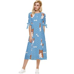 Cute Corgi Dogs Bow Sleeve Chiffon Midi Dress by SychEva