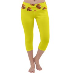 Vector Burgers, Fast Food Sandwitch Pattern At Yellow Capri Yoga Leggings by Casemiro