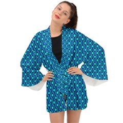 Blue Circles On A Dark Blue Background Long Sleeve Kimono by SychEva