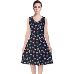 Bright And Beautiful Butterflies V-neck Midi Sleeveless Dress  by SychEva