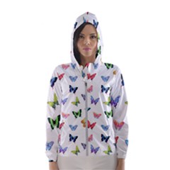 Cute Bright Butterflies Hover In The Air Women s Hooded Windbreaker by SychEva