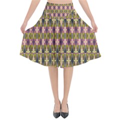Digital Illusion Flared Midi Skirt