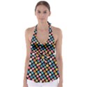 Multicolored Donuts On A Black Background Babydoll Tankini Top View1
