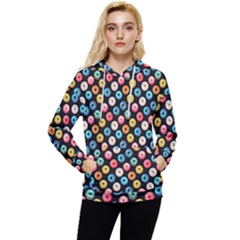 Multicolored Donuts On A Black Background Women s Lightweight Drawstring Hoodie by SychEva