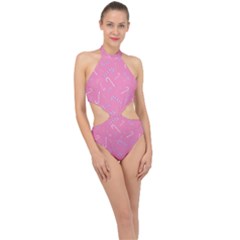 Sweet Christmas Candy Halter Side Cut Swimsuit by SychEva