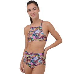 Retro Color High Waist Tankini Set