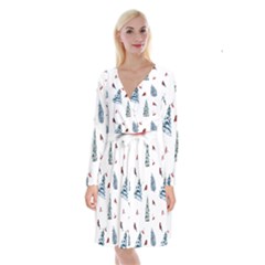 Christmas Trees And Bullfinches Long Sleeve Velvet Front Wrap Dress by SychEva