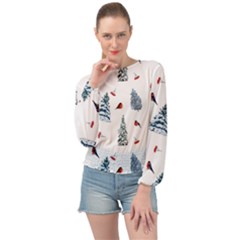 Christmas Trees And Bullfinches Banded Bottom Chiffon Top by SychEva