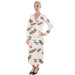 Rowan Branches And Spruce Branches Velvet Maxi Wrap Dress by SychEva