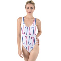 Christmas Candy High Leg Strappy Swimsuit by SychEva