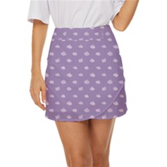 Pink Clouds On Purple Background Mini Front Wrap Skirt by SychEva