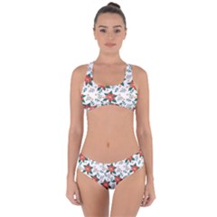 Large Christmas Poinsettias On White Criss Cross Bikini Set