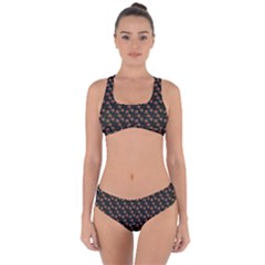 Small Red Christmas Poinsettias On Black Criss Cross Bikini Set