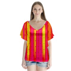 Warped Stripy Dots V-neck Flutter Sleeve Top by essentialimage365