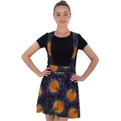 Space Pumpkins Velvet Suspender Skater Skirt by SychEva