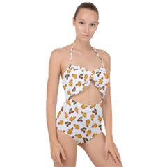 Oak Leaves And Acorns Scallop Top Cut Out Swimsuit by SychEva