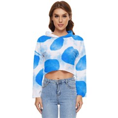 Cloudy Watercolor, Blue Cow Spots, Animal Fur Print Women s Lightweight Cropped Hoodie by Casemiro