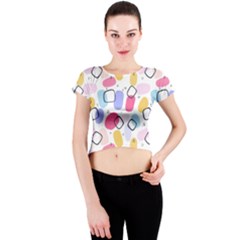 Abstract Multicolored Shapes Crew Neck Crop Top by SychEva