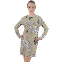 Folk Flowers Print Floral Pattern Ethnic Art Long Sleeve Hoodie Dress by Eskimos
