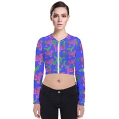 Pink Tigers On A Blue Background Long Sleeve Zip Up Bomber Jacket by SychEva