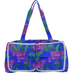 Pink Tigers On A Blue Background Multi Function Bag by SychEva