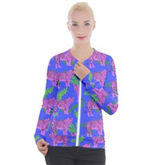 Pink Tigers On A Blue Background Casual Zip Up Jacket by SychEva