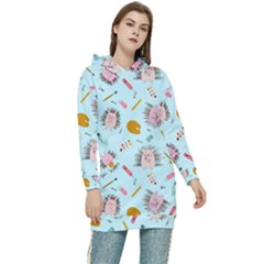 Hedgehogs Artists Women s Long Oversized Pullover Hoodie by SychEva