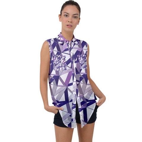 3d Lovely Geo Lines X Sleeveless Chiffon Button Shirt by Uniqued