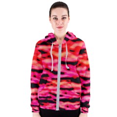 Red  Waves Abstract Series No15 Women s Zipper Hoodie by DimitriosArt