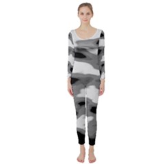 Black Waves Abstract Series No 1 Long Sleeve Catsuit by DimitriosArt