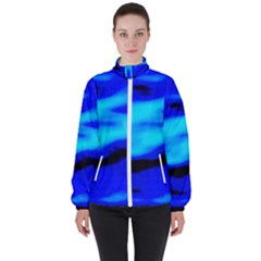 Blue Waves Abstract Series No13 Women s High Neck Windbreaker