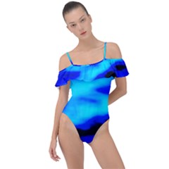 Blue Waves Abstract Series No13 Frill Detail One Piece Swimsuit