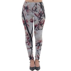 Botanical Scene Textured Beauty Print Lightweight Velour Leggings by dflcprintsclothing