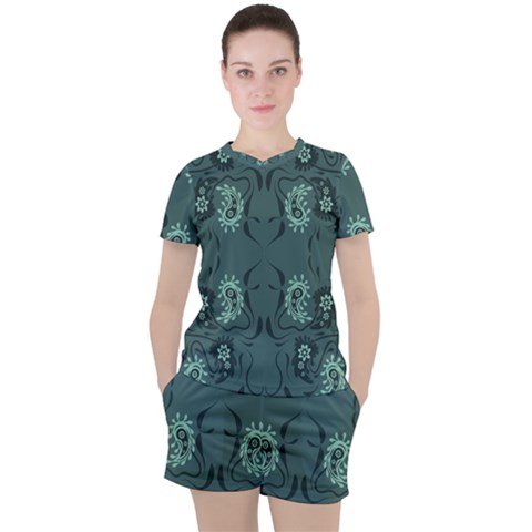Floral Pattern Paisley Style Paisley Print   Women s Tee And Shorts Set by Eskimos