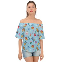 New Year Elements Off Shoulder Short Sleeve Top by SychEva