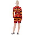 Red  Waves Abstract Series No17 Button Long Sleeve Dress View2