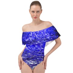 Blue Waves Flow Series 1 Off Shoulder Velour Bodysuit  by DimitriosArt