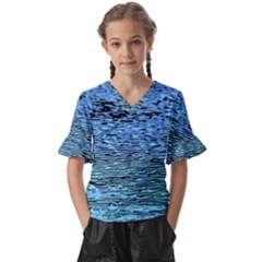 Blue Waves Flow Series 2 Kids  V-neck Horn Sleeve Blouse