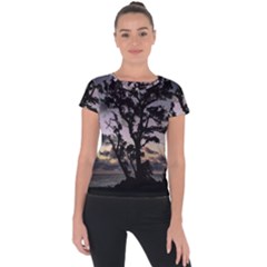 Sunset Coastal Park Landscape, Montevideo Uruguay Short Sleeve Sports Top  by dflcprintsclothing