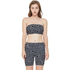 Black And White Abstract Tribal Print Stretch Shorts And Tube Top Set by dflcprintsclothing