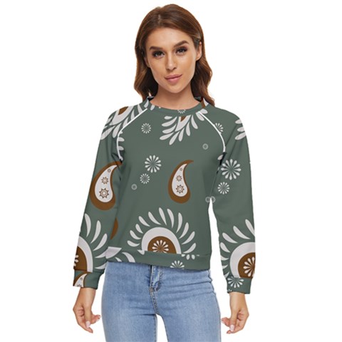 Floral Pattern Paisley Style Paisley Print  Doodle Background Women s Long Sleeve Raglan Tee by Eskimos