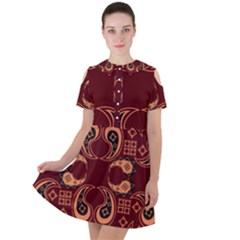 Floral Pattern Paisley Style Paisley Print  Doodle Background Short Sleeve Shoulder Cut Out Dress  by Eskimos