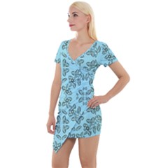 Floral Folk Damask Pattern Fantasy Flowers Floral Geometric Fantasy Short Sleeve Asymmetric Mini Dress